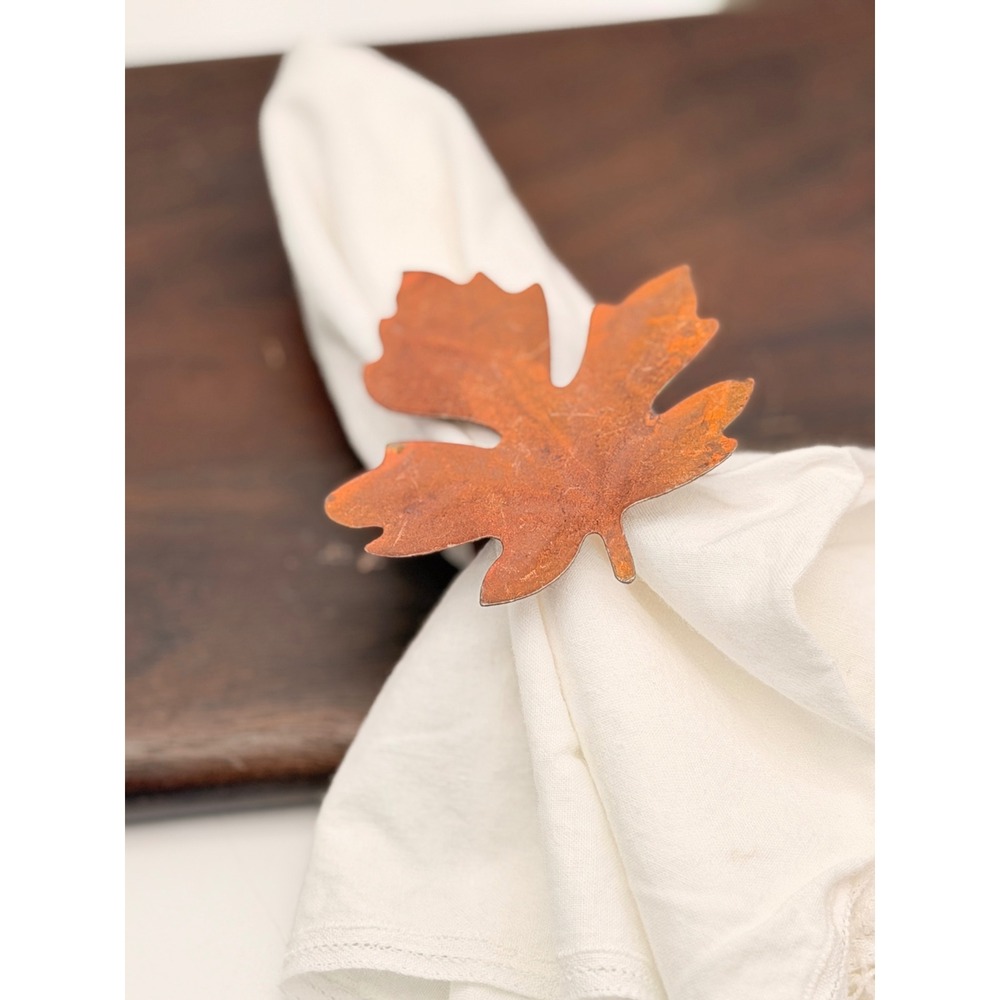 Rustic Rusted Metal Maple Leaf Napkin Rings Set of 6 Fall Autumn Thanksgiving